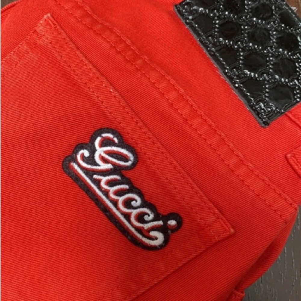 Gucci Logo GG Monogram Badge red Jeans - Picture 1 of 14